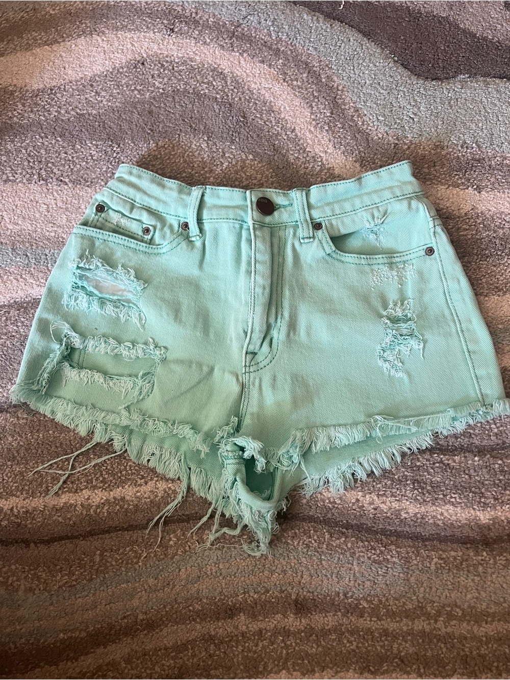 BDG Mint Green Distressed High-Rise Denim Shorts